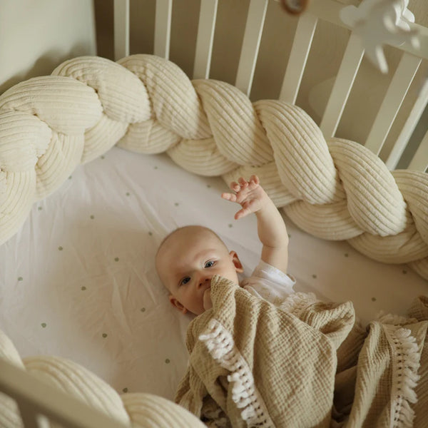 Tour de lit intrecciato 3 spighe in velluto di cotone a coste larghe, crema | 3 taglie