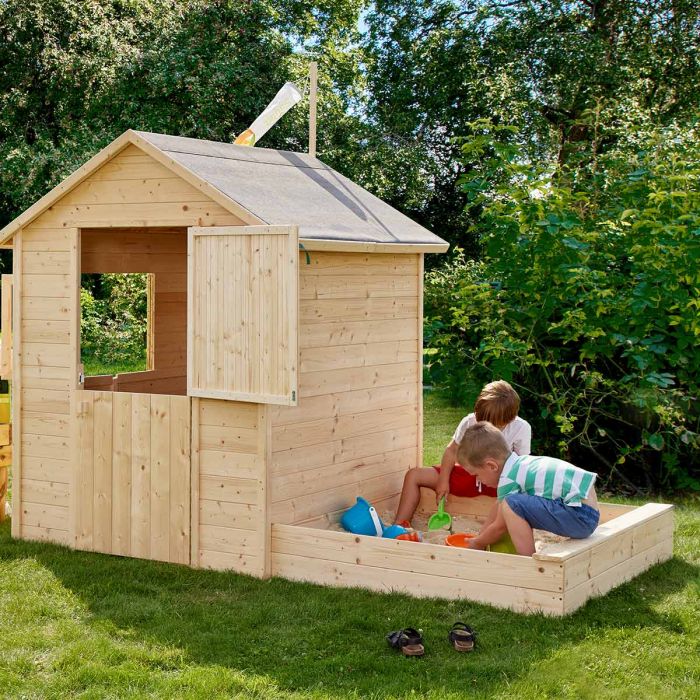 Cabane en bois, maisonnette enfants avec bac à sable • LOOVE