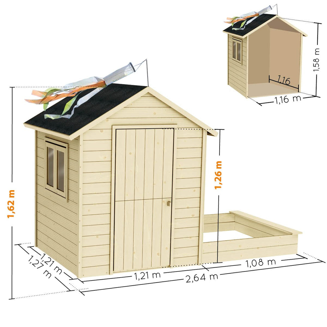 Cabane en bois, maisonnette enfants avec bac à sable • LOOVE