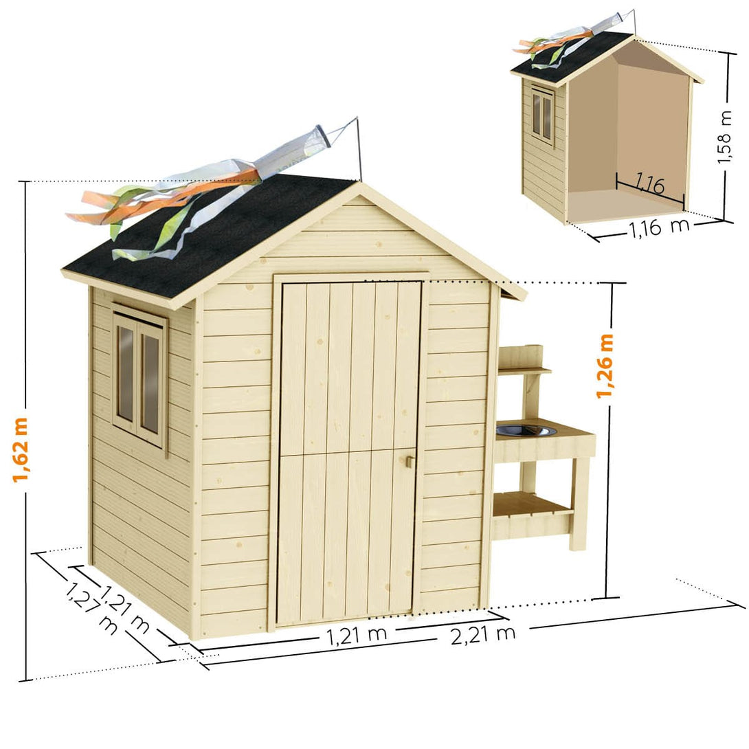 Cabane en bois, maisonnette enfants cuisinière • LOOVE