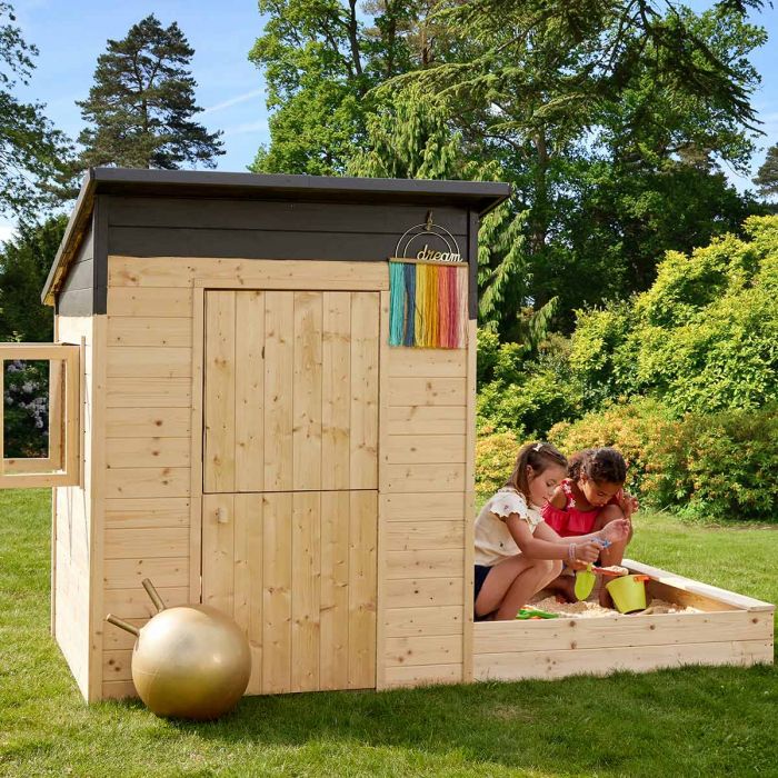 Cabane en bois, maisonnette enfants bac à sable • LOOVE