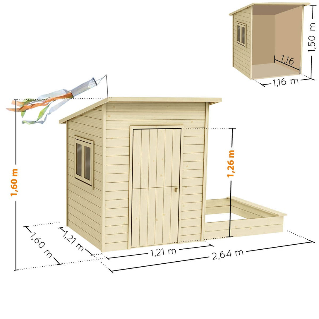 Cabane en bois, maisonnette enfants bac à sable • LOOVE