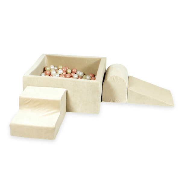 Parcours de motricité 3, 4, 5 ou 6 pièces avec piscine à balles carrée en velours - Beige • LOOVE