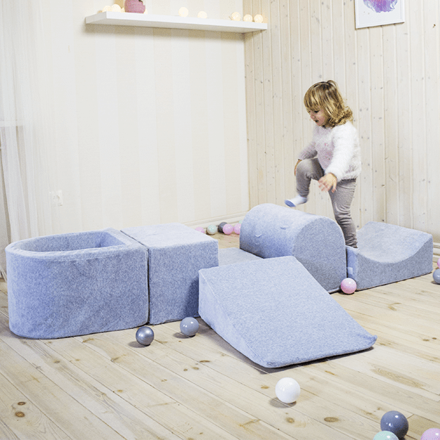 DREAMADE Parcours De Motricité Bébé 5 Pièces Avec Housse Lavable Et Piscine à Balles - Module Gris