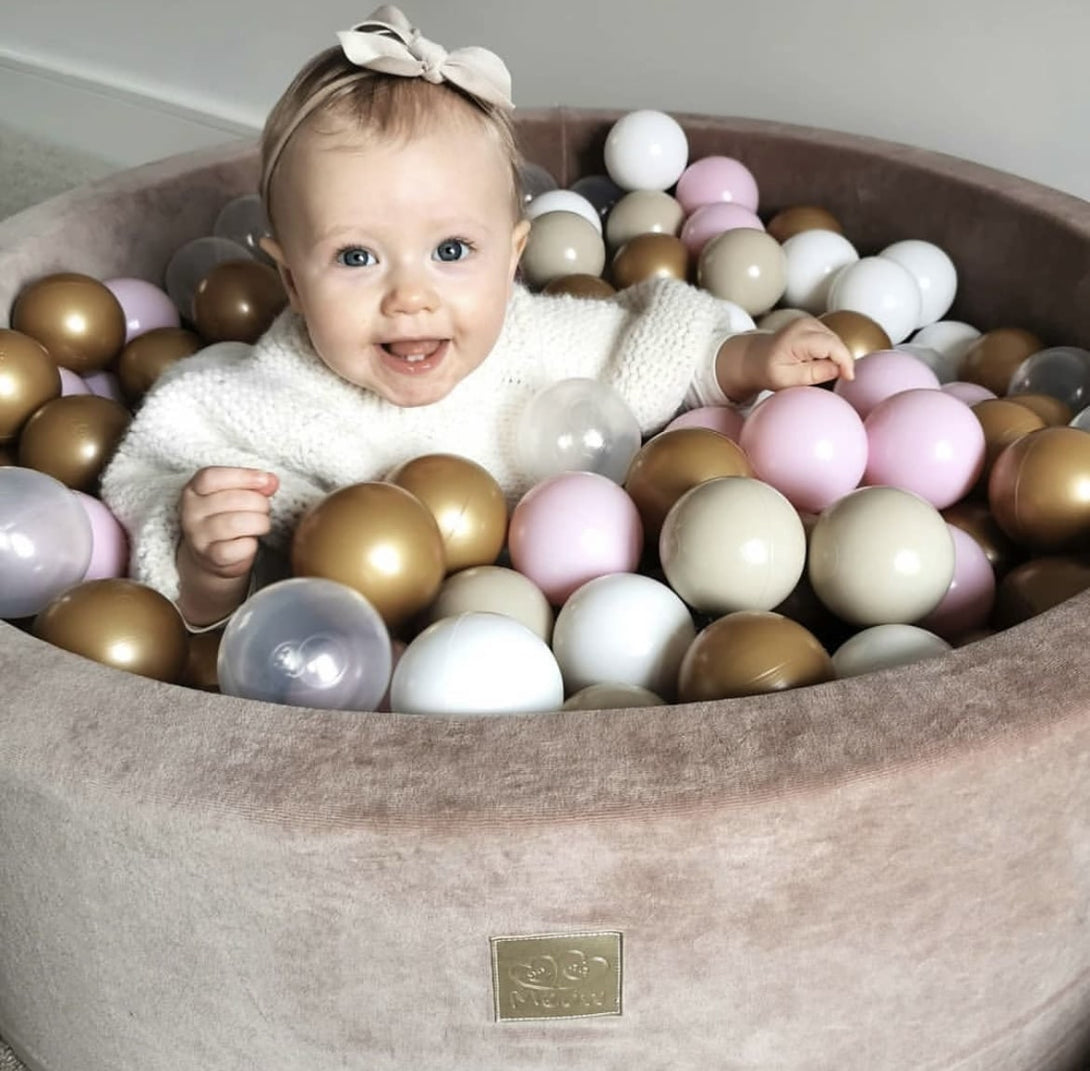 Piscine à balles ronde en velour beige pour enfants • LOOVE