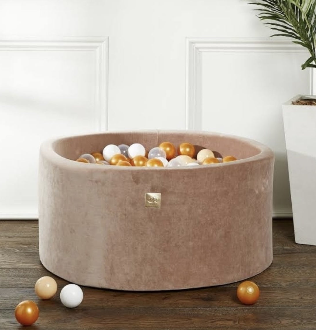 Piscine à balles ronde en velour beige pour enfants • LOOVE