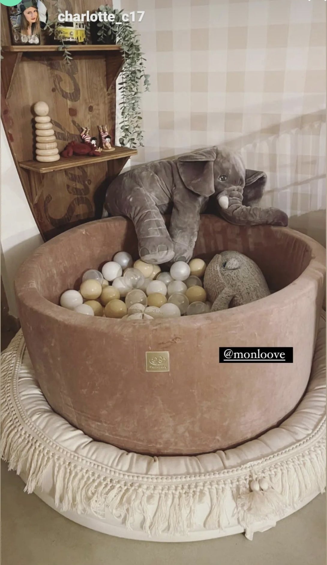 Piscine à balles ronde en velour beige pour enfants • LOOVE