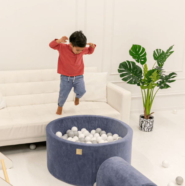 Piscine à balles ronde en velour bleu pour enfants • LOOVE