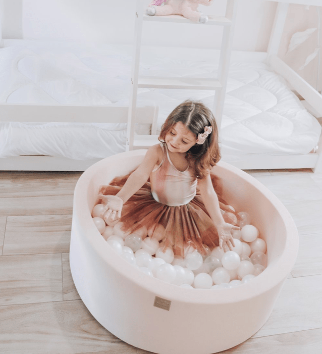 Piscine à balles ronde en velour rose pour enfants • LOOVE