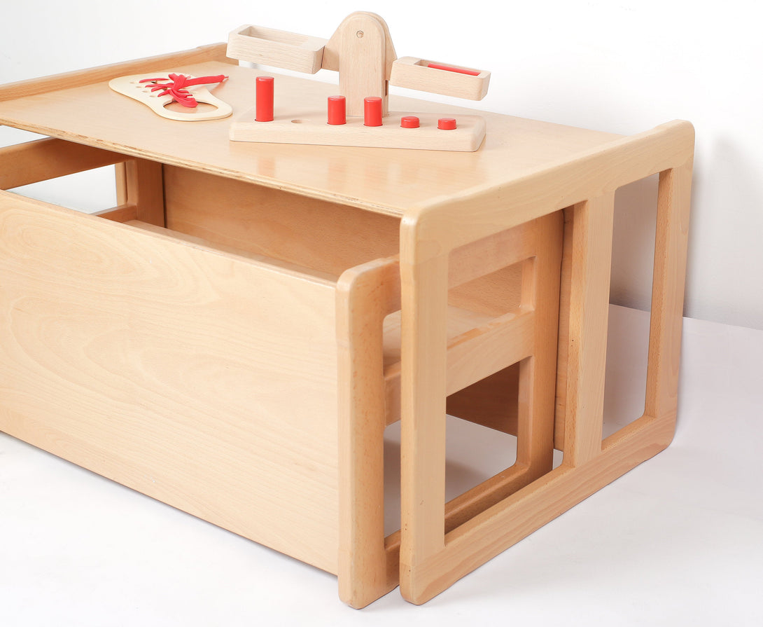 Banc évolutif 3-en-1, bureau, marchepied en bois FSC • LOOVE