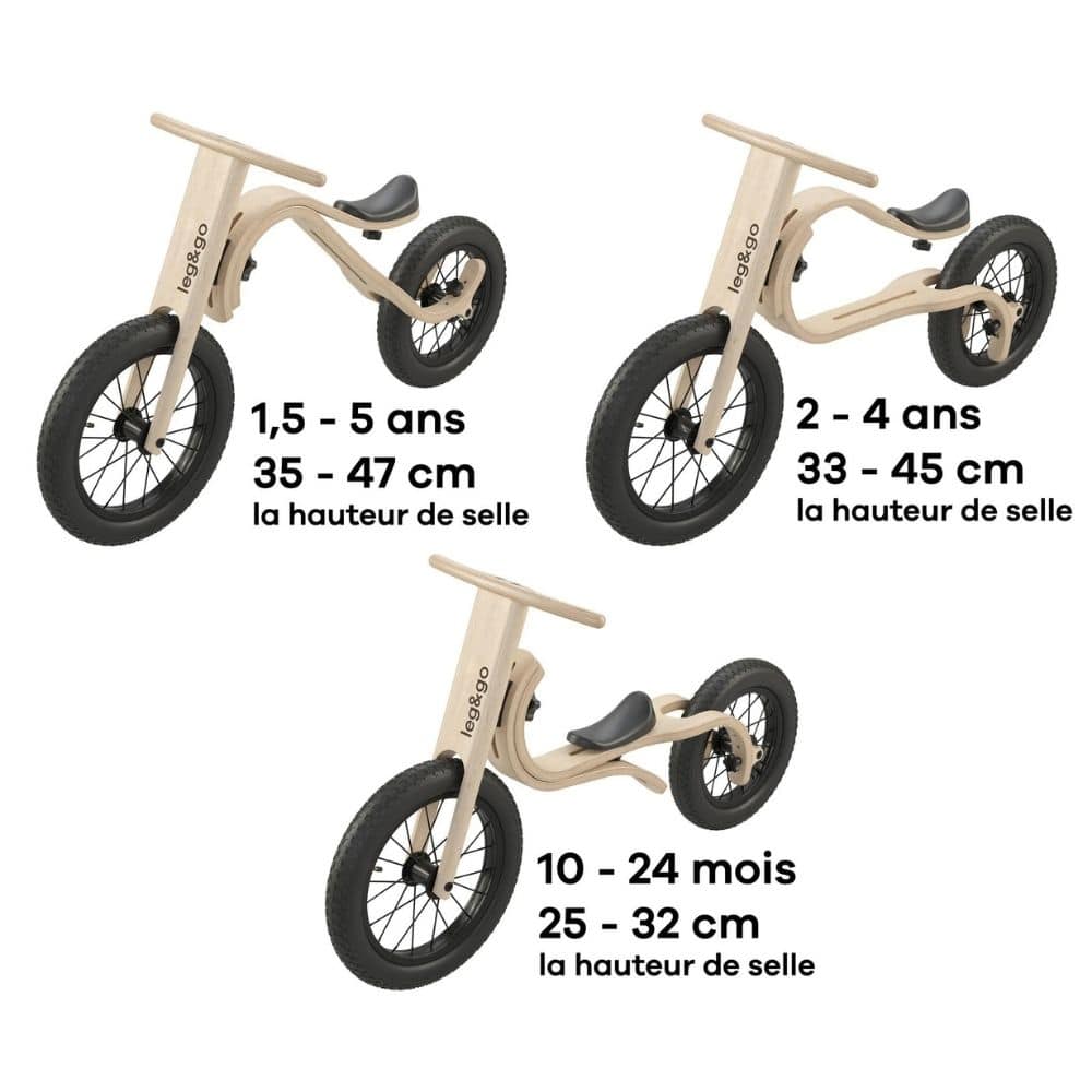 Draisienne en bois évolutive 3en1, 6 mois à 5 ans • Leg&Go x LOOVE