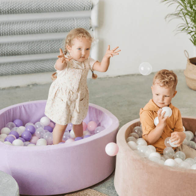 Piscine à balles ronde en velour beige pour enfants • LOOVE