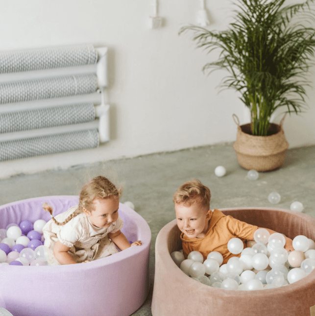 Piscine à balles ronde en velour beige pour enfants • LOOVE