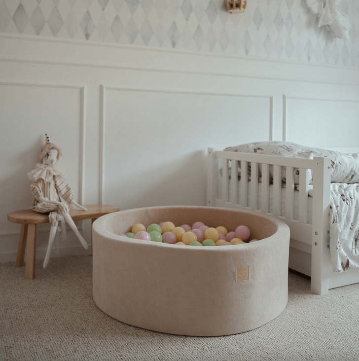 Piscine à balles ronde en velour beige pour enfants • LOOVE