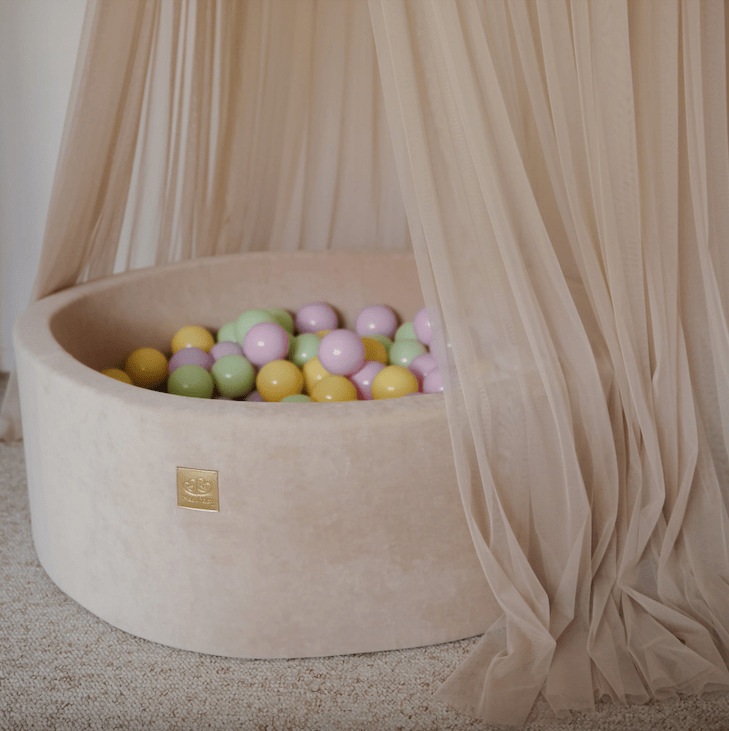 Piscine à balles ronde en velour beige pour enfants • LOOVE