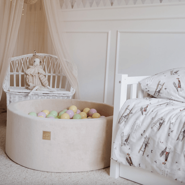 Piscine à balles ronde en velour beige pour enfants • LOOVE