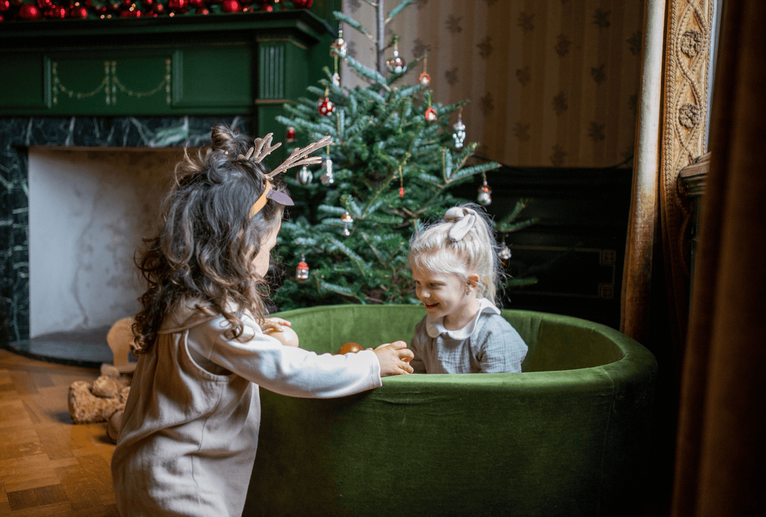 Piscine à balles ronde en velours Vert pour enfants • LOOVE