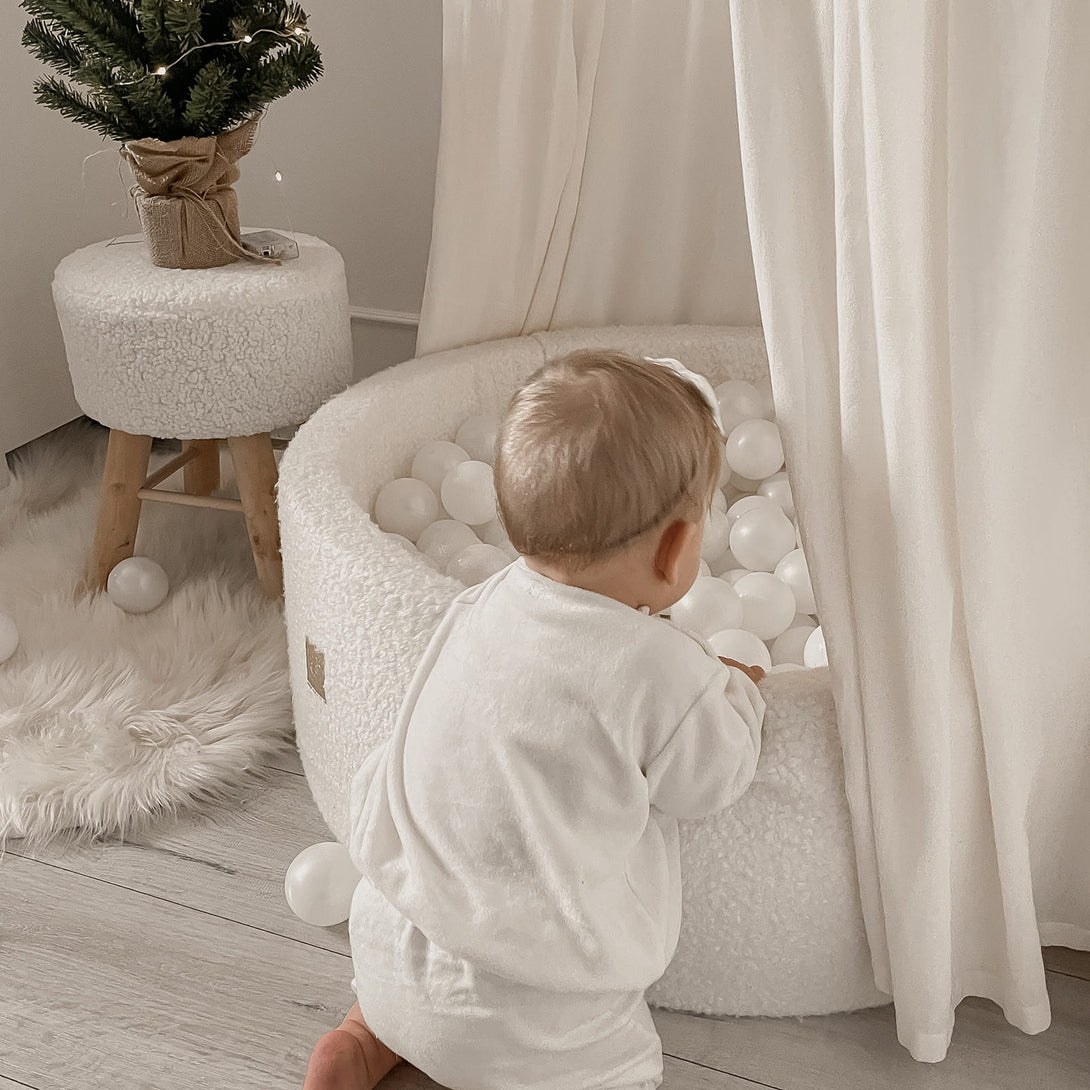 Piscine à balles tissu bouclé blanc pour enfants • LOOVE