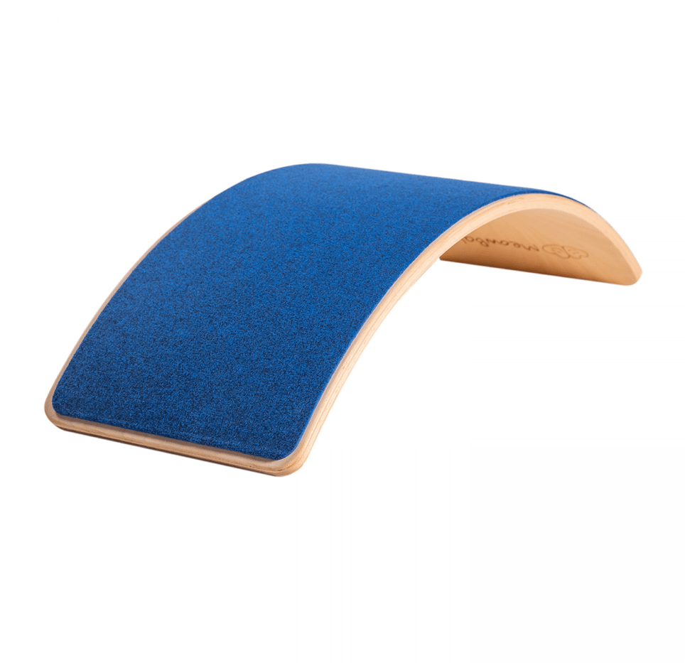 Planche d’équilibre en bois et feutre de couleur bleu, jeu de motricité, à petit prix • LOOVE