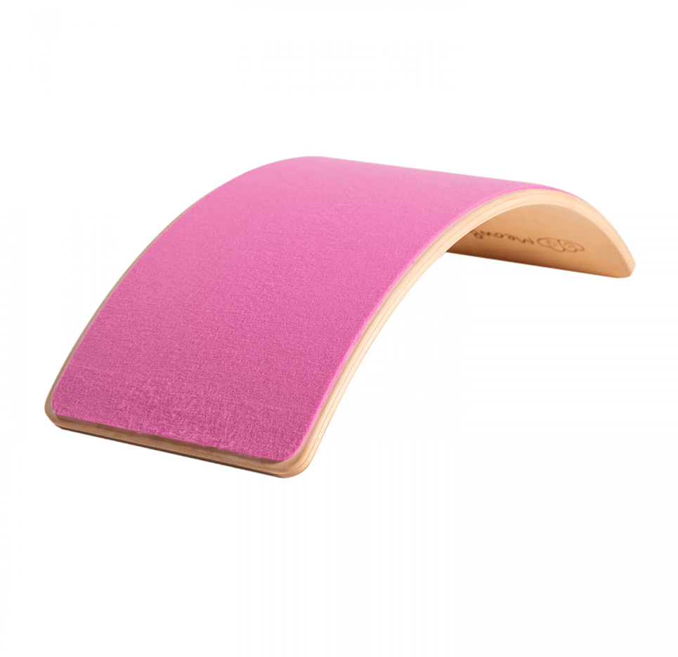Planche d’équilibre en bois et feutre de couleur rose, jeu de motricité, à petit prix • LOOVE