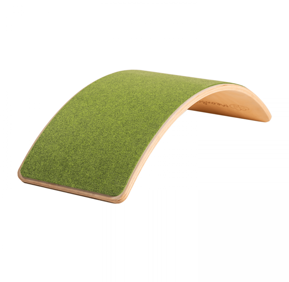 Planche d’équilibre en bois et feutre de couleur vert, jeu de motricité, à petit prix • LOOVE