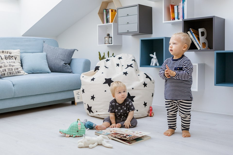 Pouf poire géant 100% coton non blanchi • Fauteuil chambre enfants •  Bini Original avec Etoiles noir • LOOVE