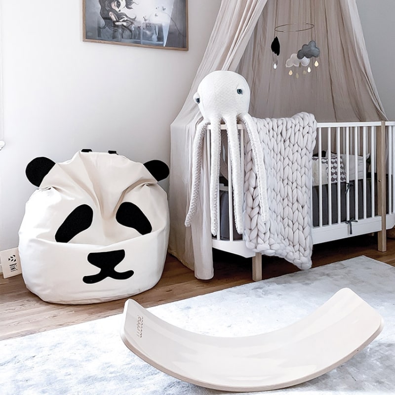 Pouf poire géant 100% coton non blanchi • Fauteuil chambre enfant •  Bini Original avec Pandas noir • LOOVE