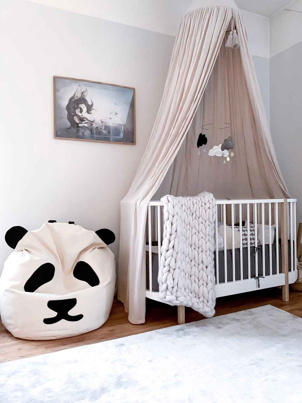 Pouf Panda poire géant 100% coton non blanchi • Fauteuil chambre nourisson •  Bini Original noir • LOOVE
