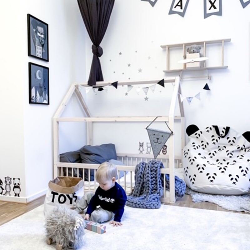 Pouf poire géant 100% coton non blanchi • Fauteuil chambre enfant •  Bini Original avec Pandas • LOOVE