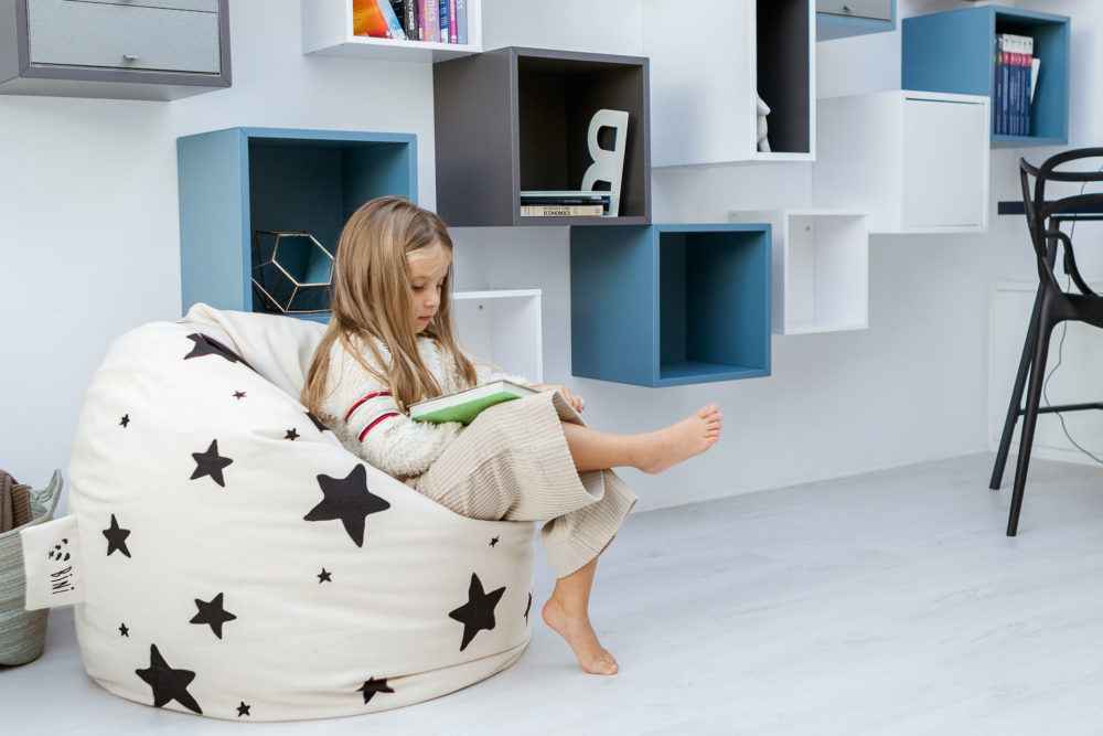 Pouf poire géant 100% coton non blanchi • Fauteuil pour enfants • Bini Double Étoiles gris • LOOVE