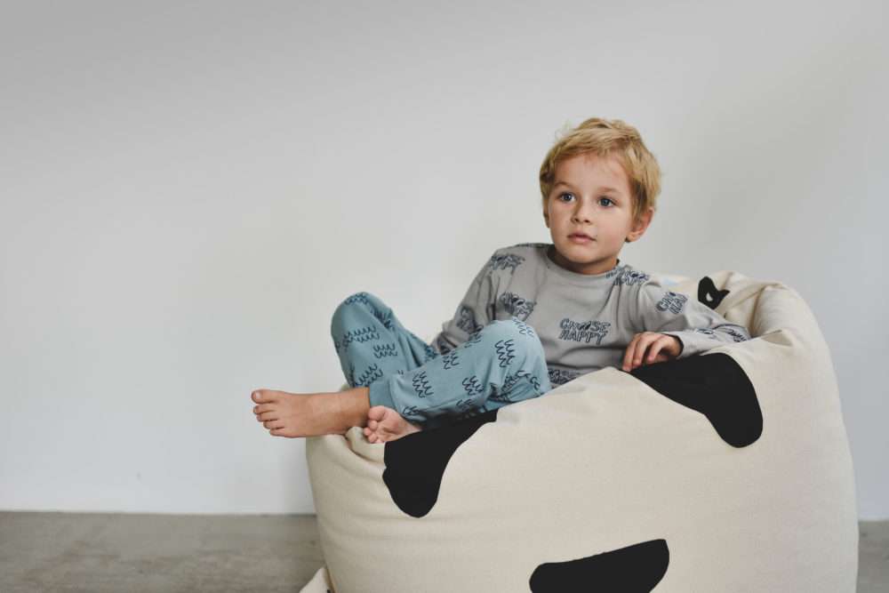 Pouf Panda poire géant 100% coton non blanchi • Fauteuil pour enfants •  Bini Original noir • LOOVE