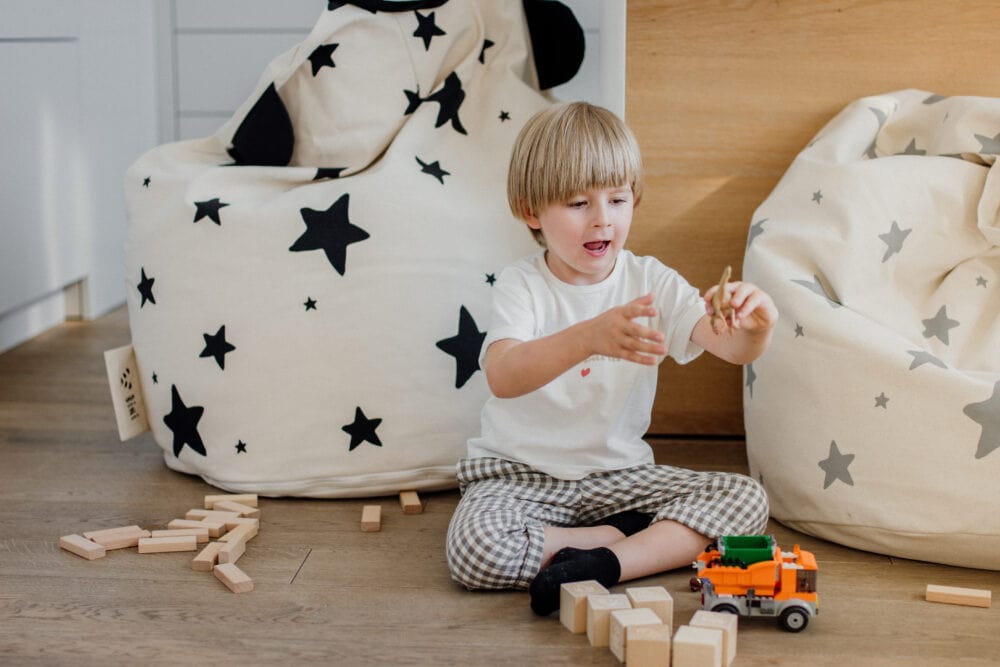 Pouf poire géant 100% coton non blanchi • Fauteuil chambre enfant •  Bini Original avec Etoiles noir et gris • LOOVE