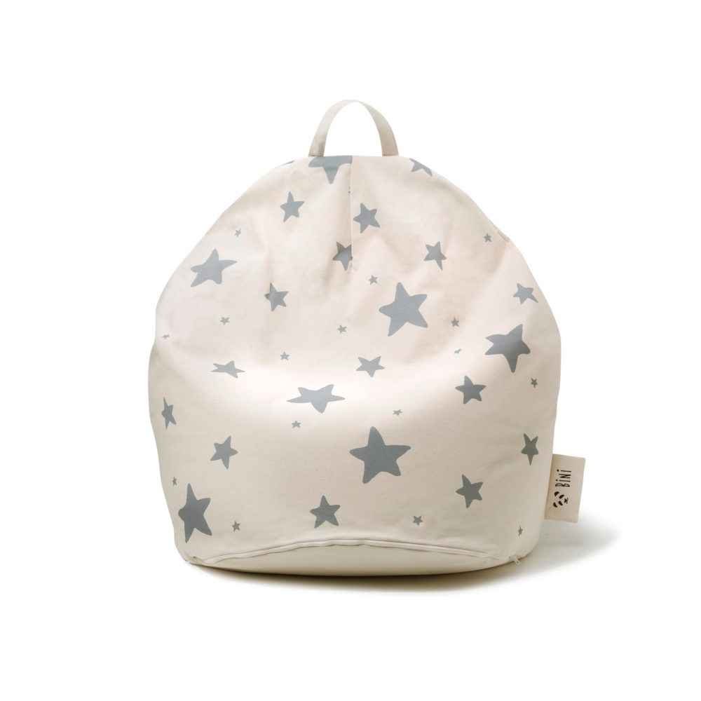 Pouf poire géant 100% coton non blanchi • Fauteuil chambre enfant •  Bini Double Étoiles gris (verso) • LOOVE