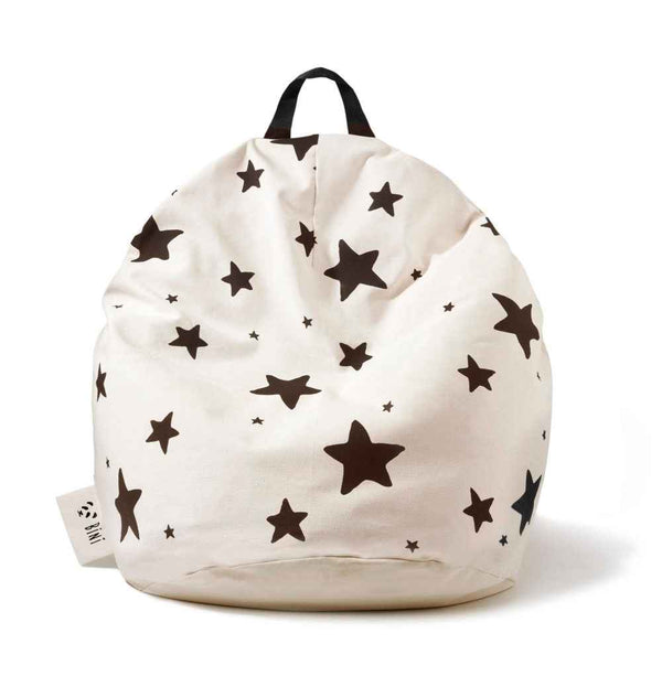 Pouf poire géant 100% coton non blanchi • Fauteuil chambre enfant •  Bini Double Étoiles noir (recto) • LOOVE