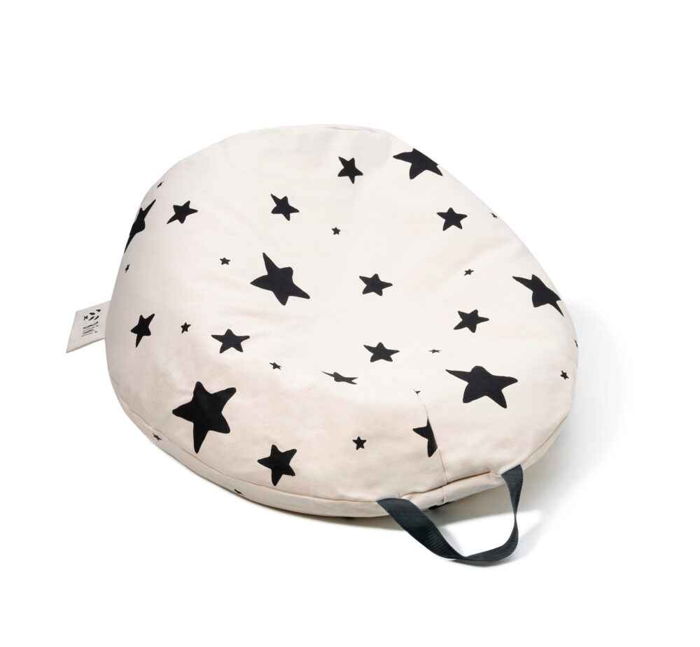 Pouf poire géant 100% coton non blanchi • Fauteuil chambre enfant •  Bini Double Étoiles noir (allongé) • LOOVE