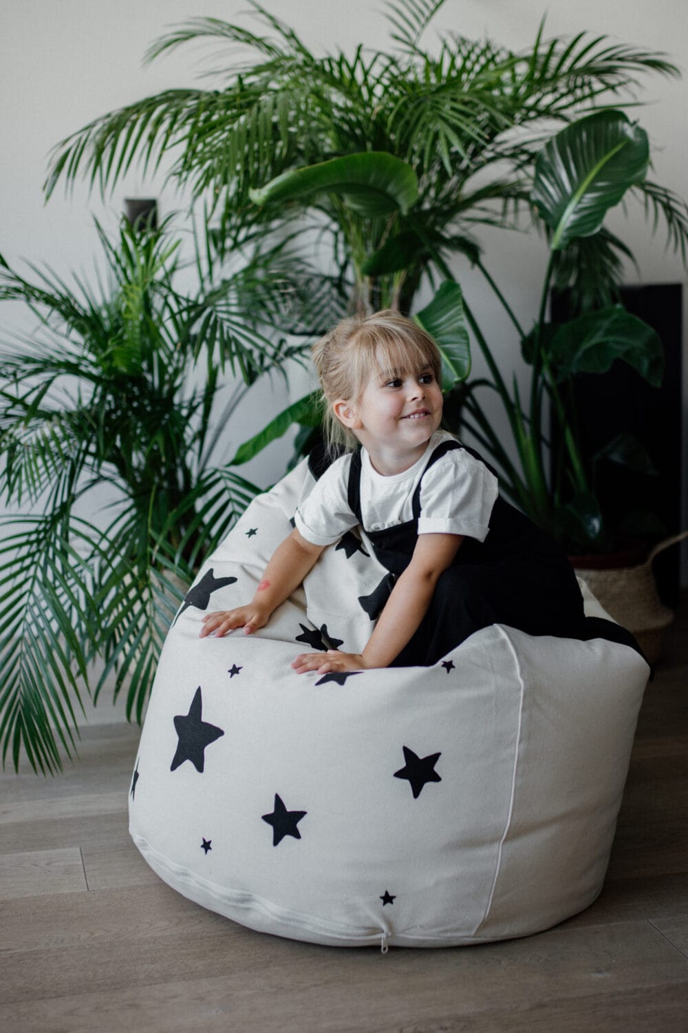 Pouf poire géant 100% coton non blanchi • Fauteuil enfant •  Bini Original avec Etoiles noir • LOOVE