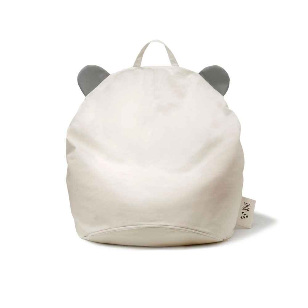 Pouf Panda poire géant 100% coton non blanchi • Fauteuil chambre enfant •  Bini Original gris (verso) • LOOVE