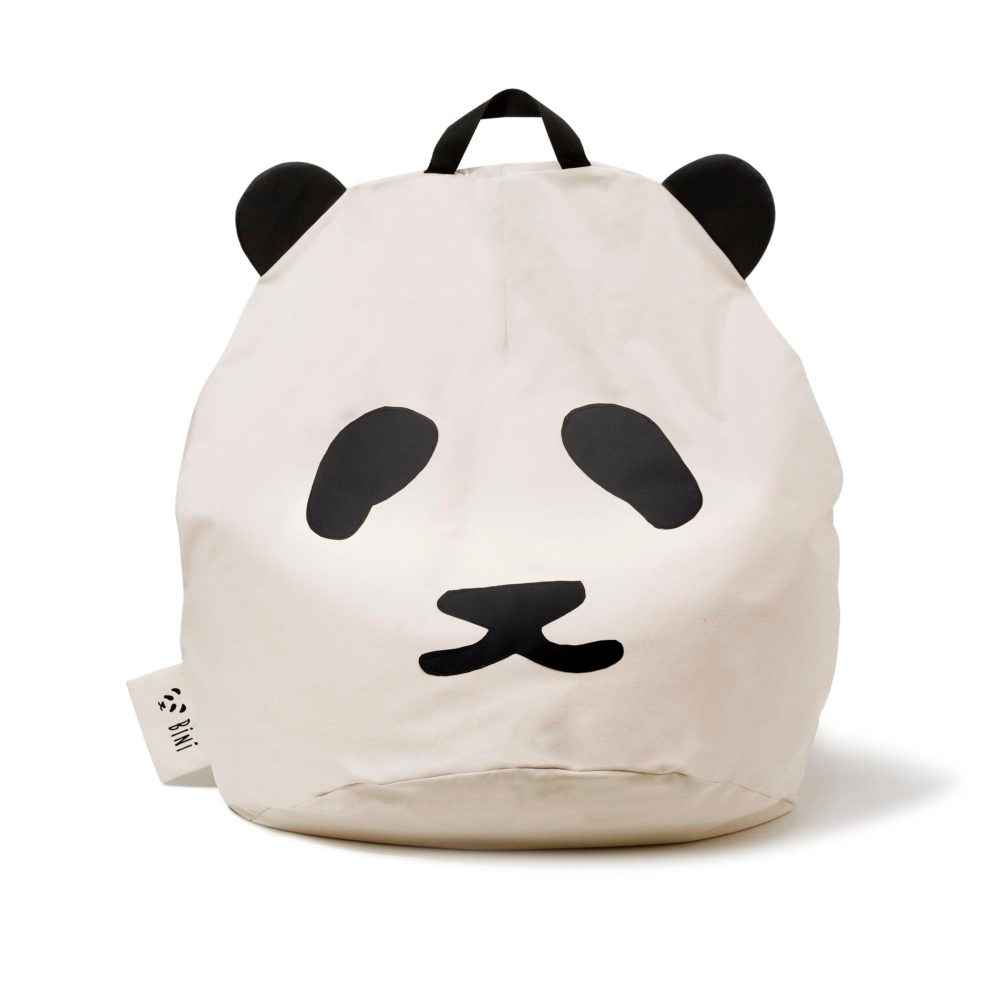 Pouf Panda poire géant 100% coton non blanchi • Fauteuil chambre enfant •  Bini Original noir • LOOVE