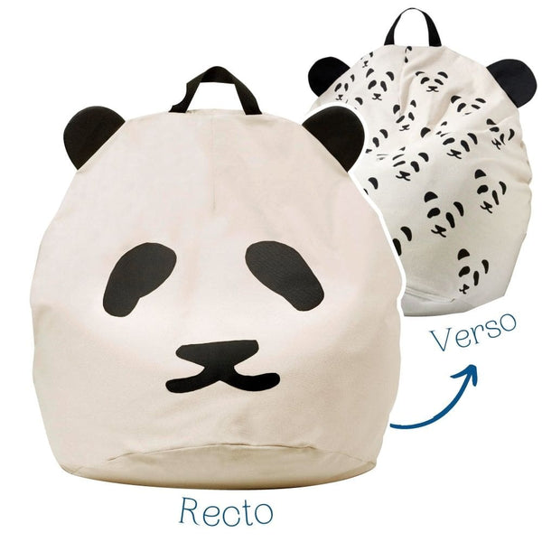 Pouf poire géant 100% coton non blanchi • Fauteuil chambre enfant •  Bini Original avec Pandas recto et verso • LOOVE