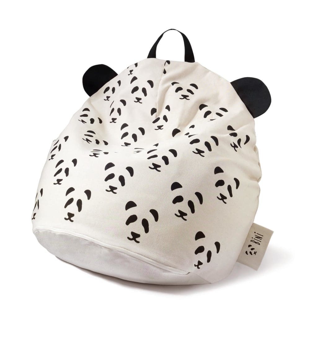 Pouf poire géant 100% coton non blanchi • Fauteuil chambre enfant •  Bini Original avec Pandas verso • LOOVE