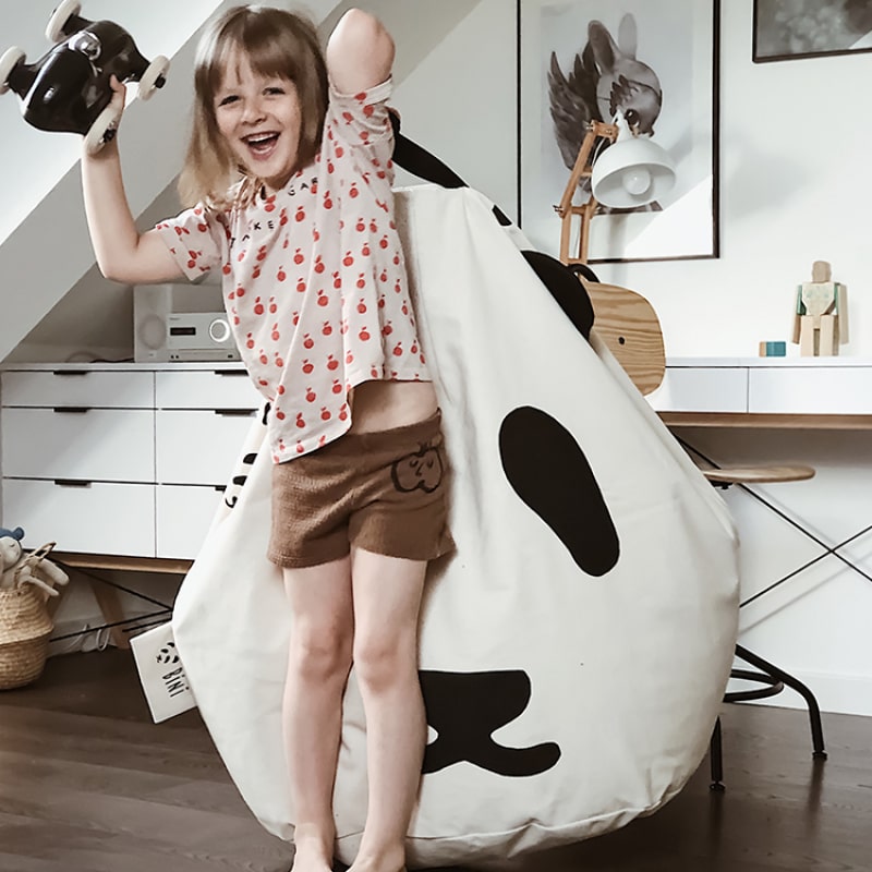 Pouf poire géant 100% coton non blanchi • Fauteuil chambre enfant léger •  Bini Original avec Pandas • LOOVE