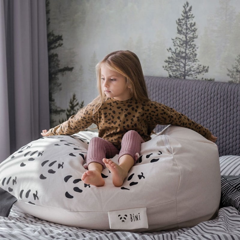 Pouf poire géant 100% coton non blanchi • Fauteuil chambre enfant, coin calme •  Bini Original avec Pandas • LOOVE