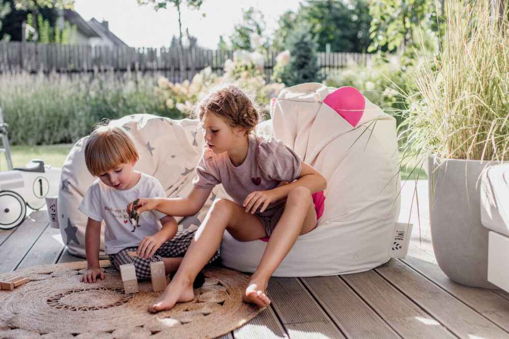 Pouf Panda poire géant 100% coton non blanchi • Fauteuil pour enfants •  Bini Original rose et Etoiles • LOOVE