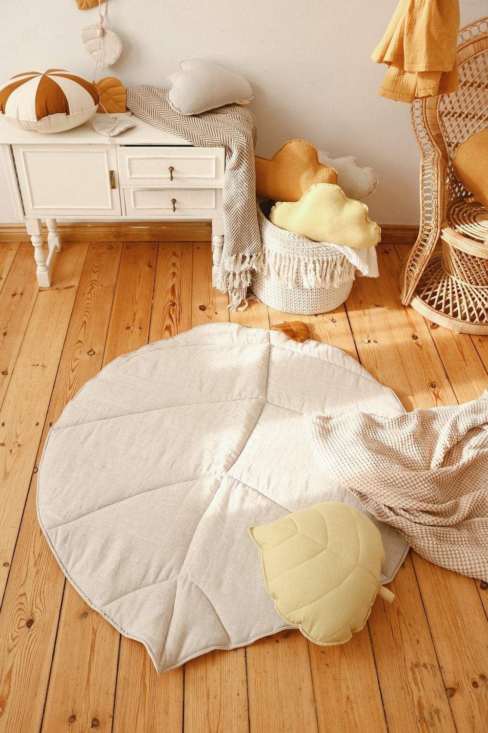 Tapis feuille en lin OEKO-TEX, tapis d'éveil pour bébé • LOOVE