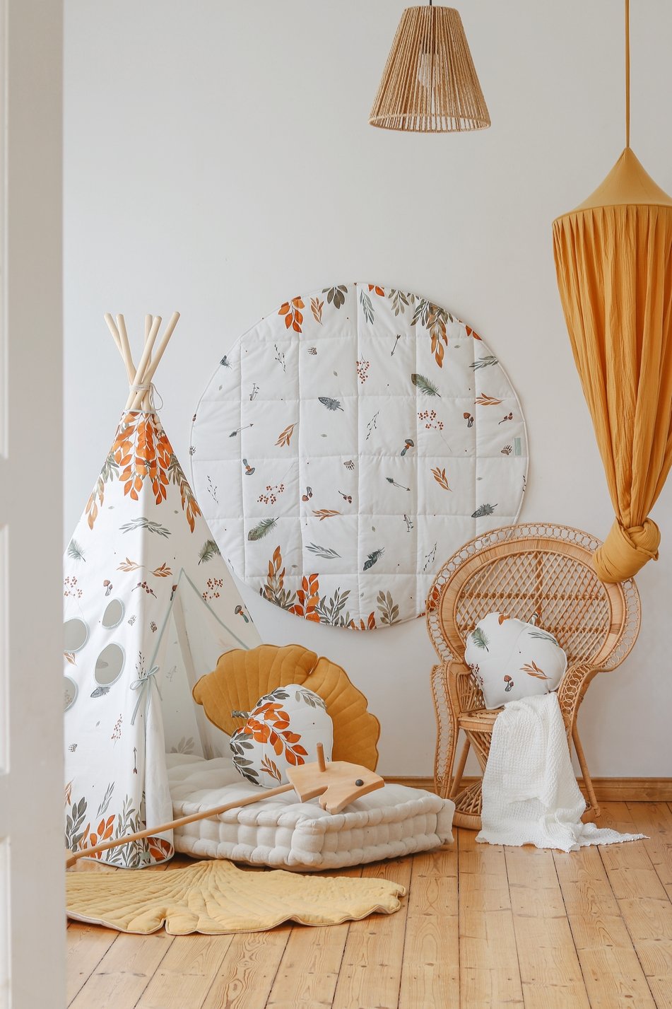 Tapis rond en coton imprimé pour tipi, tapis d'éveil pour bébé • LOOVE