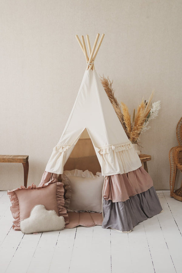 Teepee / Tipi con frange in cotone • Powder