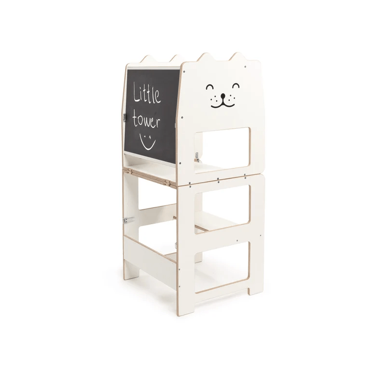 AIYAPLAY Tour d'apprentissage 3 en 1 pliable, convertible en bureau et chaise, tabouret d'apprentissage pour enfants de 2 à 5 ans avec tableau noir, dessins de chats, pour la salle de bain