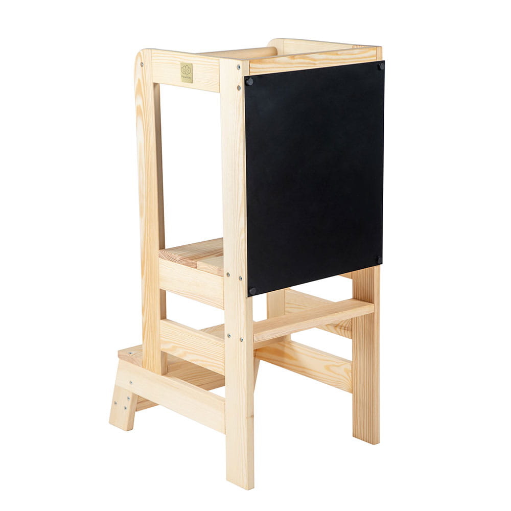 Tour d’observation Montessori ajustable avec tableau noir, à petit prix, bois naturel • Meow Baby x  LOOVE