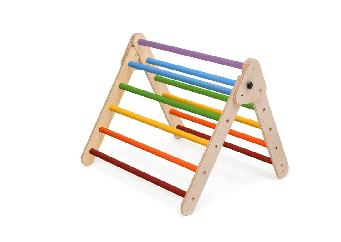 Triangle D'Escalade Montessori 8-en-1 COSYLAND - Arche Pliable Bois Hêtre - Parcours Motricité Bébé 1-3 Ans - Charge 80 Kg - Rainbow Classic